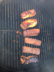 Smoked Smoked Smoked Char Siu Pork Belly flipped on the grill