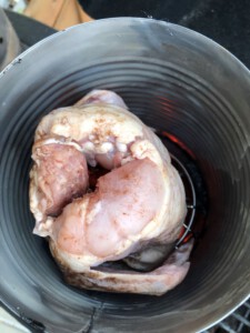 Cornish Hen in Tin Can Smoker from overhead