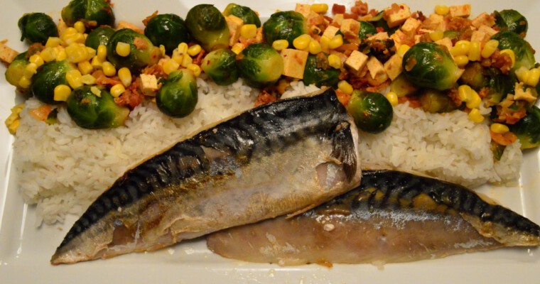Korean Inspired Brussel Sprouts with Pan Fried Mackerel